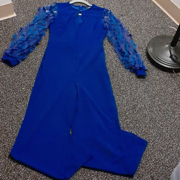 Mesh Sleeve Keyhole Neck Jumpsuit - Picture 3 of 3